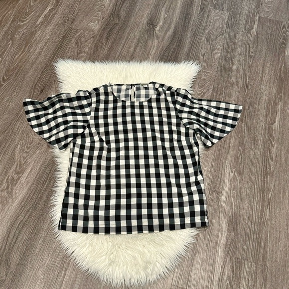 a new day Tops - A New Day Checkered (Buffalo Print) Fluttered Sleeve Blouse Black and White